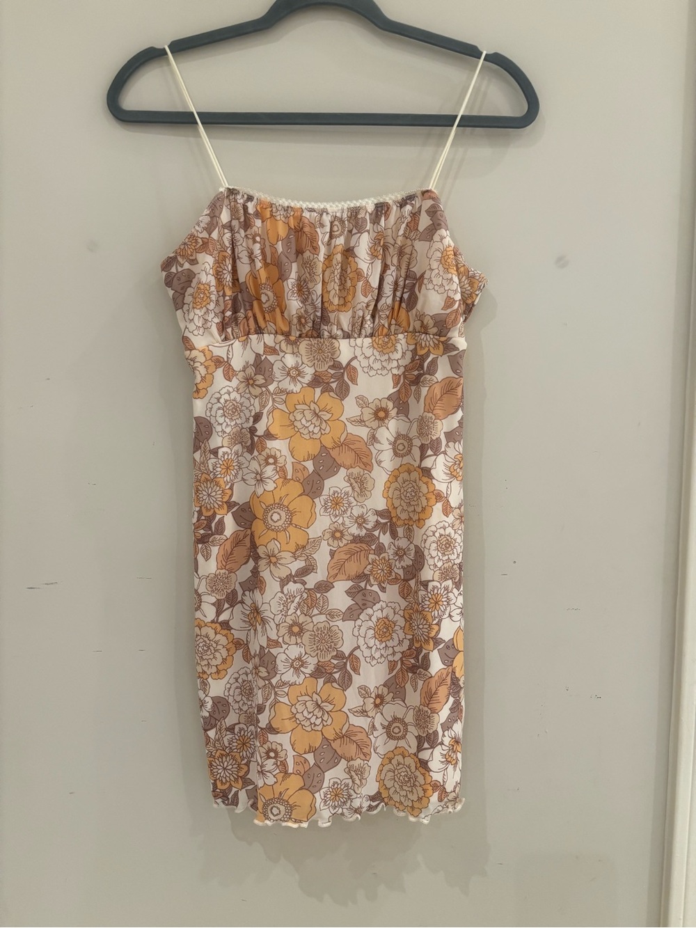 Forever 21 Floral Slip Mini Dress in Cream, Mustard & Brown